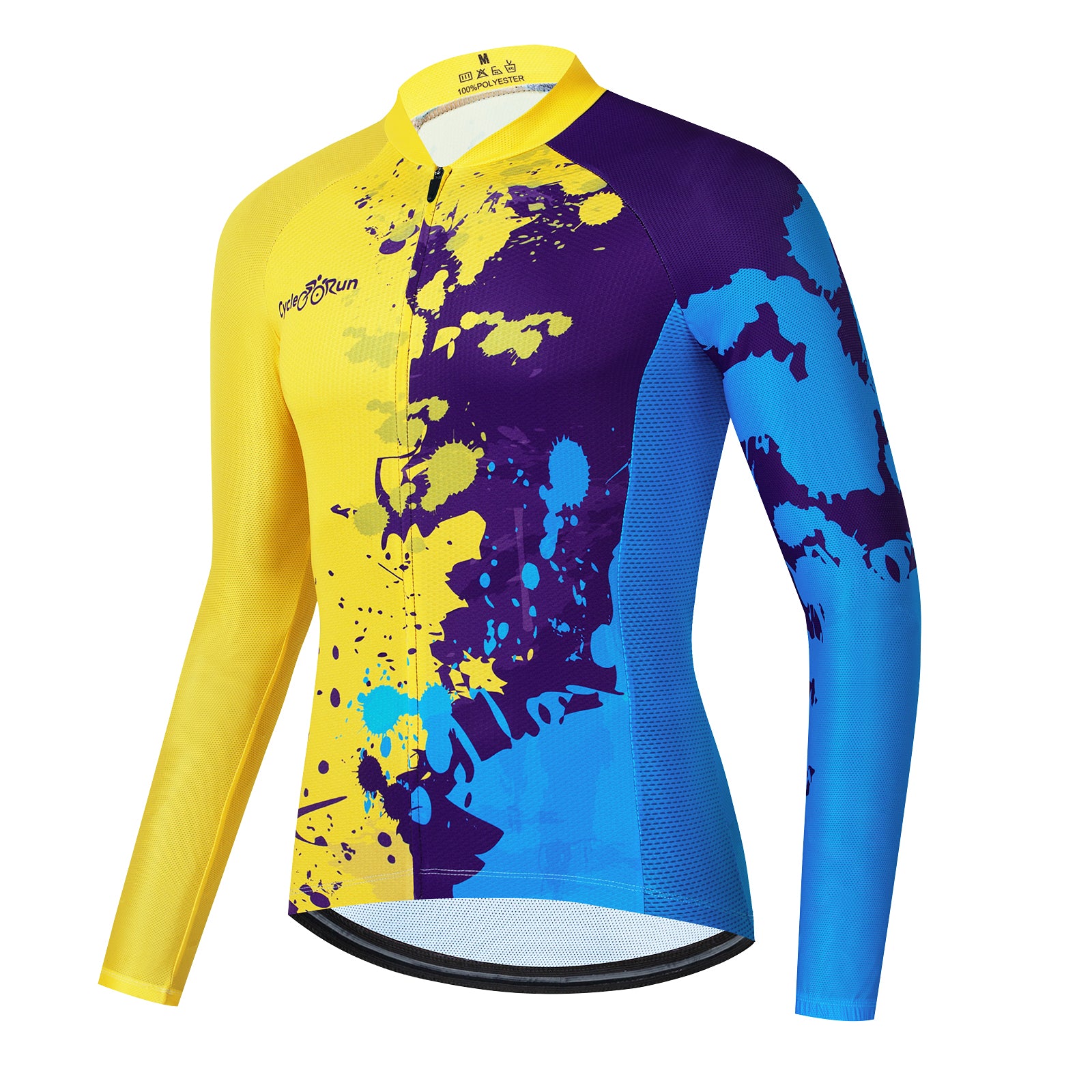 Yellow blue paint splash Long Sleeve cycling jersey