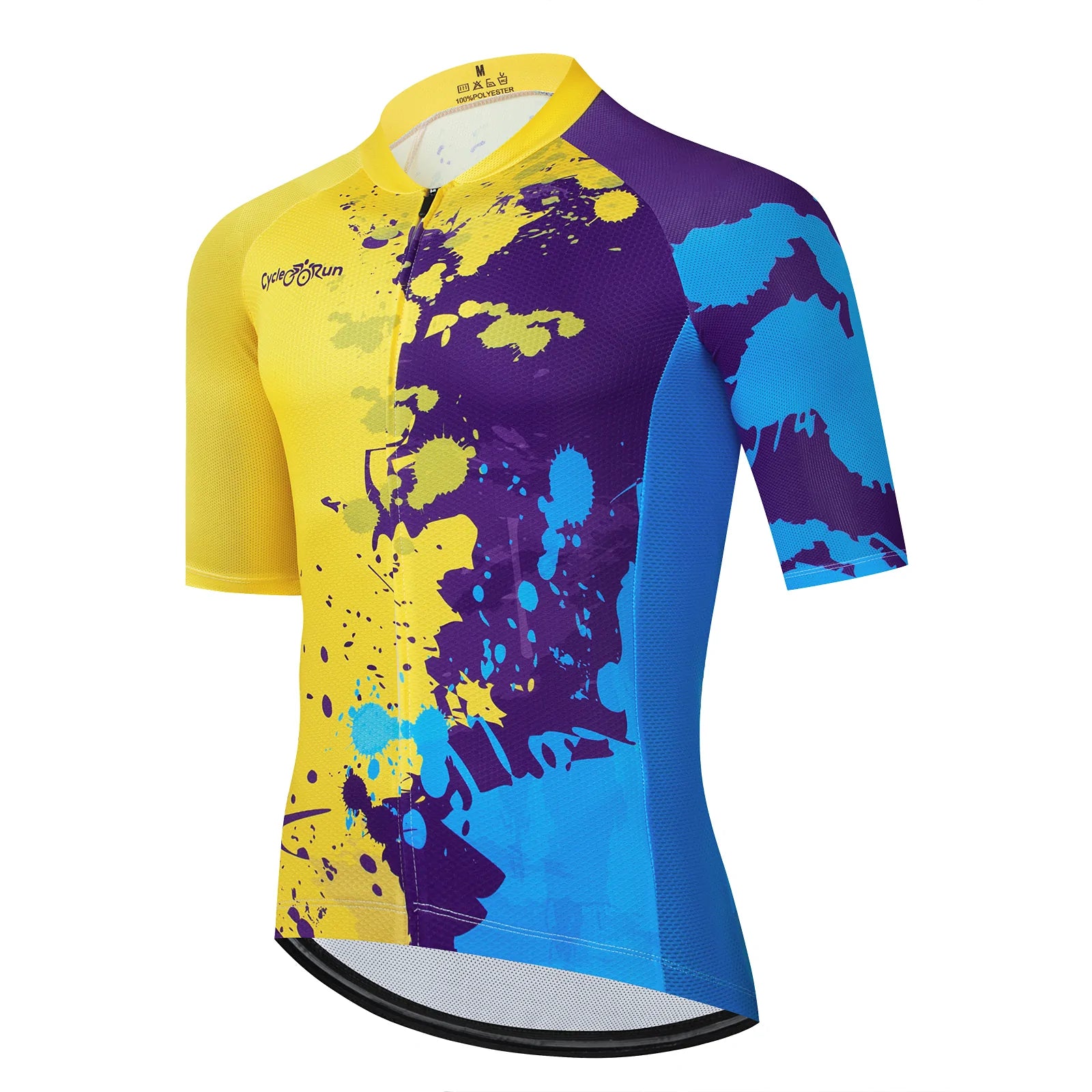 Yellow blue paint splash cycling jersey for women